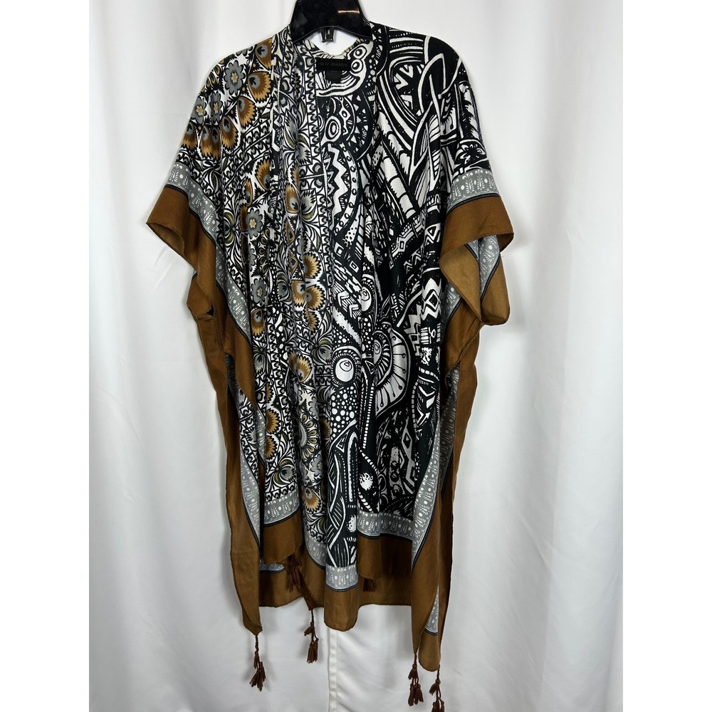 Steve Madden‎ Boho Mixed Print Mandala Tassel Kimono Wrap Brown Black OSFM